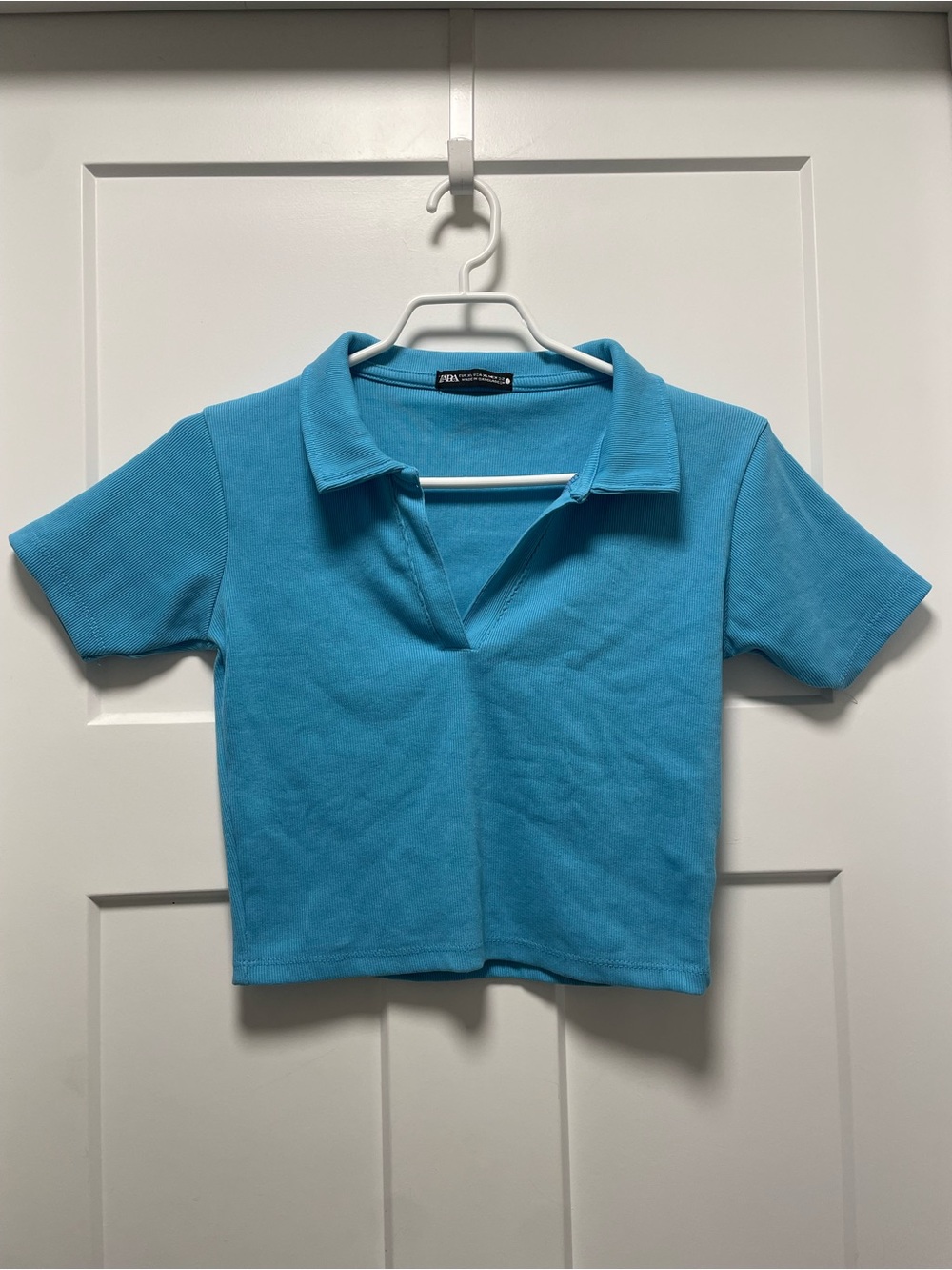 ZARA Short Sleeve Cropped Polo Top - Bright Aqua